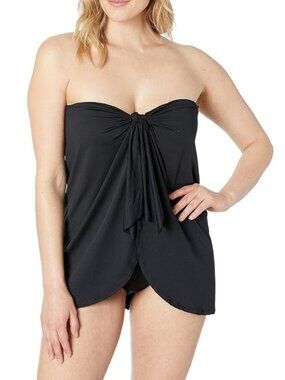 LAUREN Ralph Lauren Women's One Piece Plus Bandeau Swim Dress Black Size 20W NWT